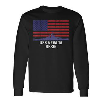Uss Nevada Bb-36 Battleship Vintage American Flag Long Sleeve T-Shirt - Seseable