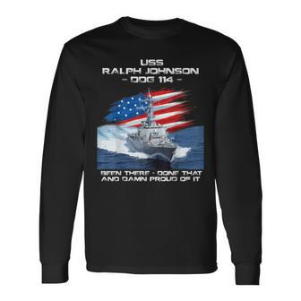 Uss Ralph Johnson Ddg-114 Destroyer Ship Usa Flag Veteran Long Sleeve T-Shirt - Seseable