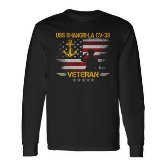 Uss Shangri-La Cv-38 Aircraft Carrier Veteran Flag Vintage Long Sleeve T-Shirt - Seseable