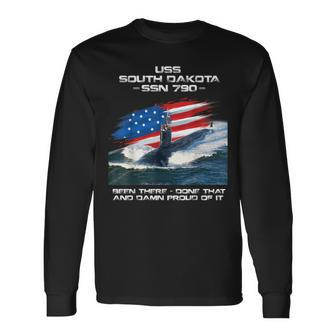 Uss South Dakota Ssn-790 American Flag Submarine Veteran Long Sleeve T-Shirt - Seseable