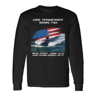 Uss Tennessee Ssbn-734 American Flag Submarine Veteran Xmas Long Sleeve T-Shirt - Seseable