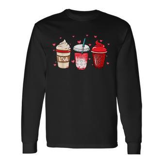 Valentine Coffee Heart Iced Coffee Lover Valentine Day Men Women Long Sleeve T-shirt Graphic Print Unisex - Seseable
