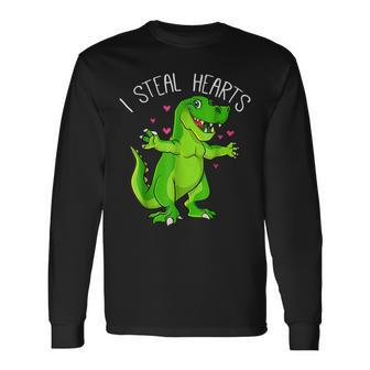 Valentines Day Dinosaur I Steal Hearts Valentine Cool Rex Long Sleeve T-Shirt - Seseable