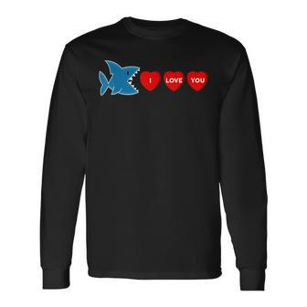 Valentines Day Hearts I Love You Funny Shark Men Women Long Sleeve T-shirt Graphic Print Unisex - Seseable