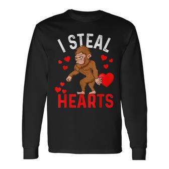 Valentines Day I Steal Hearts Cool Bigfoot Holding Heart Men Women Long Sleeve T-shirt Graphic Print Unisex - Seseable