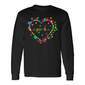 Valentines Day Pre K Teacher Autism Awareness 100 Days Heart Men Women Long Sleeve T-Shirt T-shirt Graphic Print - Thegiftio UK
