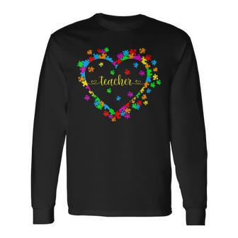 Valentines Day Teacher Autism Awareness 100 Days Heart Men Women Long Sleeve T-shirt Graphic Print Unisex - Seseable