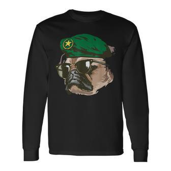 Veteran Pug Dog Army Soldier Funny Animal Military Gifts Men Women Long Sleeve T-shirt Graphic Print Unisex - Seseable