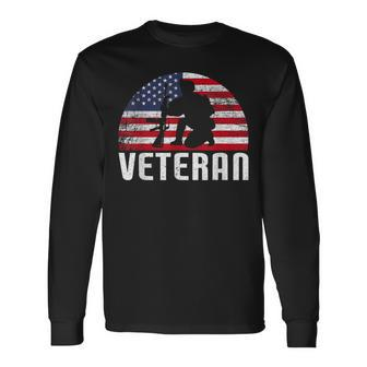 Veteran Usa Flag Proud American Veteran Long Sleeve T-Shirt - Seseable