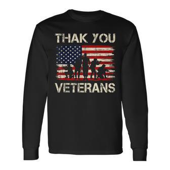 Veterans Day American Flag Thank You Veterans Proud Veteran Long Sleeve T-Shirt - Seseable