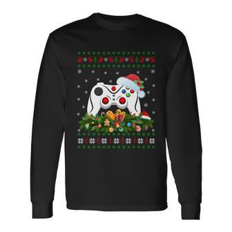 Video Game Lover Xmas Santa Hat Ugly Video Game Christmas Long Sleeve T-Shirt - Monsterry