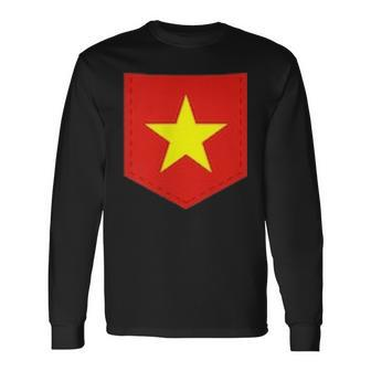 Vietnam Flag With Printed Vietnamese Flag Pocket Long Sleeve T-Shirt - Seseable