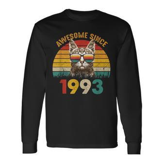 Vintage 1993 30Th Birthday Cat Awesome Since 30 Year Old Long Sleeve T-Shirt - Seseable