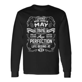 Vintage 93Rd Birthday May 1926 Shirt 93 Years Old Long Sleeve T-Shirt | Mazezy