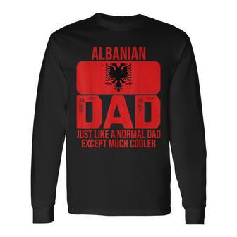 Vintage Albanian Dad Albania Flag Fathers Day Long Sleeve T-Shirt - Seseable