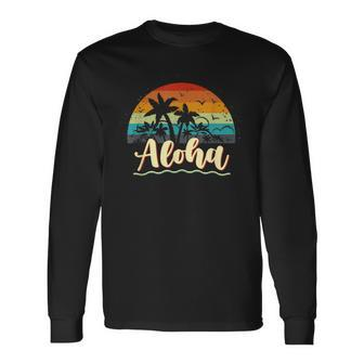 Vintage Aloha Hawaii Island Palm Tree Tropical Beach Long Sleeve T-Shirt T-Shirt | Mazezy