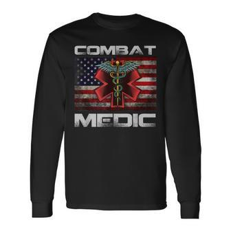 Vintage America Flag Combat Medic Veterans Day Long Sleeve T-Shirt - Seseable