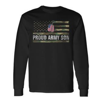 Vintage American Flag Proud Army Son Veteran Day Long Sleeve T-Shirt - Seseable