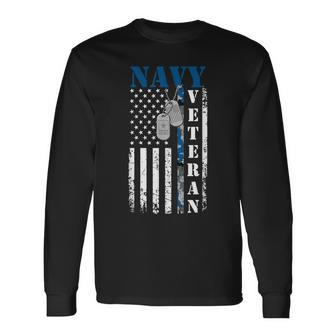 Vintage American Flag Us Navy Military Veterans Day Long Sleeve T-Shirt - Seseable
