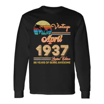 Vintage April 1937 86 Year Of Being Awesome 86Th Birthday Long Sleeve T-Shirt | Mazezy