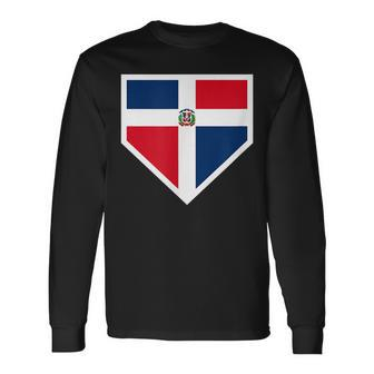 Vintage Baseball Home Plate With Dominican Republic Flag Long Sleeve T-Shirt - Seseable