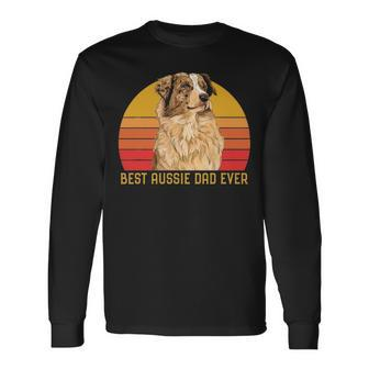 Vintage Best Aussie Dad Ever Papa Australian Shepherd Dog V2 Long Sleeve T-Shirt - Seseable