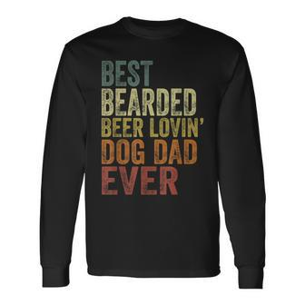 Vintage Best Bearded Beer Lovin Dog Dad Pet Lover Owner Long Sleeve T-Shirt - Seseable