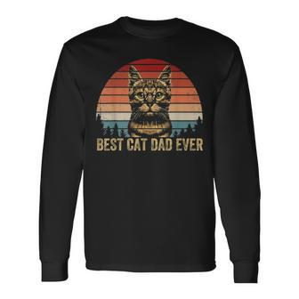 Vintage Best Cat Dad Ever Men Bump Fit Fathers Day Long Sleeve T-Shirt - Seseable
