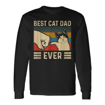 Vintage Best Cat Dad Ever Bump Fit Fathers Day Long Sleeve T-Shirt - Seseable