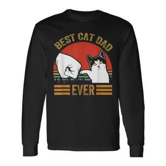 Vintage Best Cat Dad Ever Men Bump Fit Fathers Day V2 Long Sleeve T-Shirt - Seseable