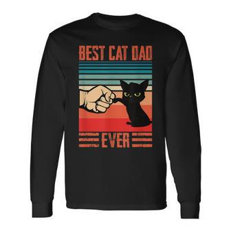Vintage Best Cat Dad Ever Bump Fit For Best Cat Dad Long Sleeve T-Shirt - Seseable