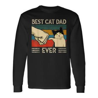 Vintage Best Cat Dad Ever Bump Fit V2 Long Sleeve T-Shirt - Seseable