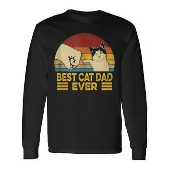 Vintage Best Cat Dad Ever Cat Daddy Father Day Long Sleeve T-Shirt - Seseable