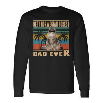 Vintage Best Cat Dad Ever Norwegian Forest Cat Fathers Day Long Sleeve T-Shirt - Seseable