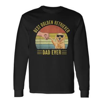 Vintage Best Golden Retriever Dad Ever Fist Bump Dog Lover Long Sleeve T-Shirt - Seseable