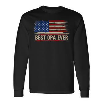 Vintage Best Opa Ever American Flag Fathers Day Long Sleeve T-Shirt - Seseable