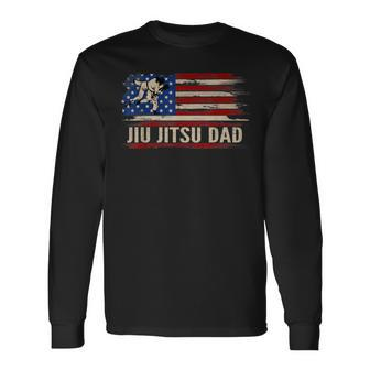 Vintage Bjj Jiu-Jitsu Dad American Usa Flag Sports Long Sleeve T-Shirt - Seseable