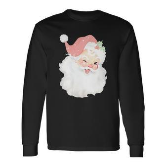 Vintage Blush Pink Santa Claus Christmas Winking Long Sleeve T-Shirt - Monsterry DE