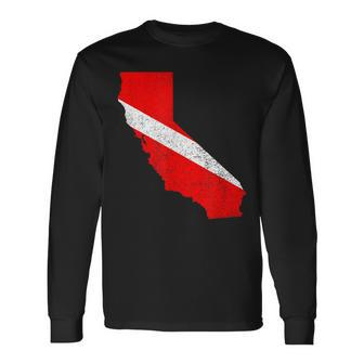 Vintage California Shaped Scuba Dive Diver Down Flag Print Men Women Long Sleeve T-shirt Graphic Print Unisex - Seseable
