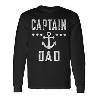 Vintage Captain Dad Lake Boating Father Long Sleeve T-Shirt - Seseable