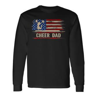 Vintage Cheer Dad American Usa Flag CheerleadingDance Long Sleeve T-Shirt - Seseable
