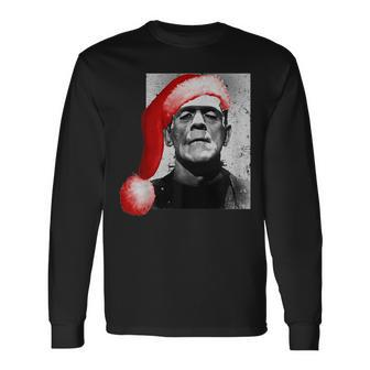 Vintage Christmas Horror Movie Santa Hat Frankenstein Men Women Long Sleeve T-Shirt T-shirt Graphic Print - Thegiftio UK