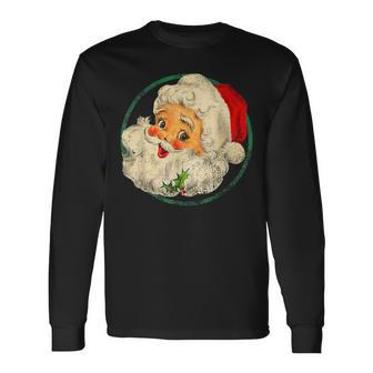 Vintage Christmas Santa Claus Face Old Fashioned V2 Men Women Long Sleeve T-shirt Graphic Print Unisex - Seseable