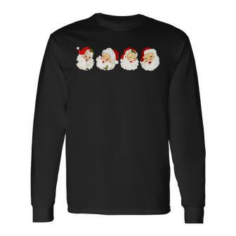 Vintage Christmas Santa Claus Face Old Fashioned V3 Men Women Long Sleeve T-shirt Graphic Print Unisex - Seseable
