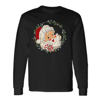 Vintage Christmas Santa Claus Old Fashioned Graphic V2 Men Women Long Sleeve T-shirt Graphic Print Unisex - Seseable