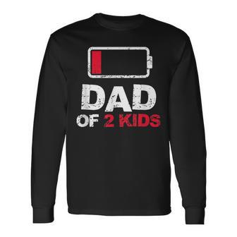 Vintage Dad Dad Of 2 Battery Low Fathers Day Long Sleeve T-Shirt - Seseable