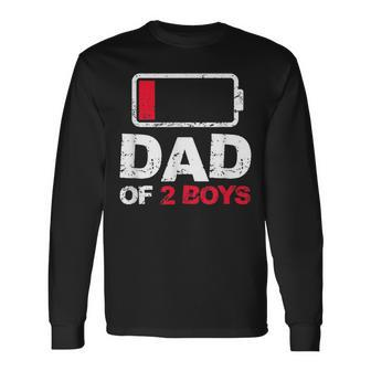 Vintage Dad Dad Of 2 Boys Battery Low Fathers Day Long Sleeve T-Shirt - Seseable