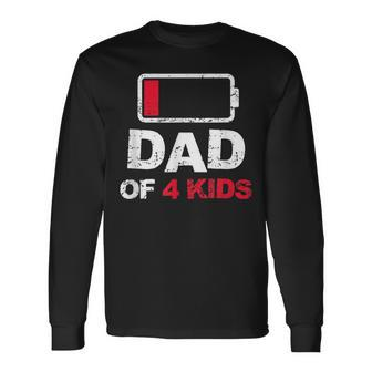 Vintage Dad Dad Of 4 Battery Low Fathers Day Long Sleeve T-Shirt - Seseable