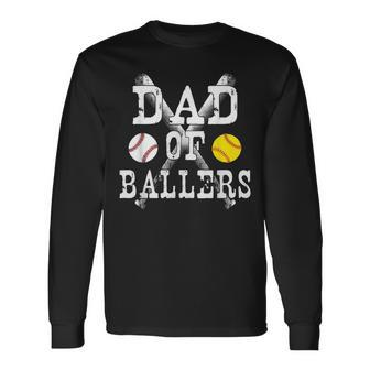 Vintage Dad Of Ballers Baseball Softball Lover Long Sleeve T-Shirt - Seseable