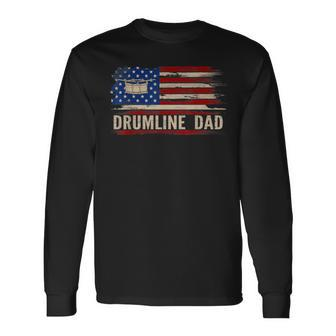 Vintage Drumline Dad American Usa Flag Music Long Sleeve T-Shirt - Seseable